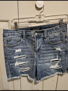 Judy Blue Light Wash Distressed Frayed Hem Jean Shorts